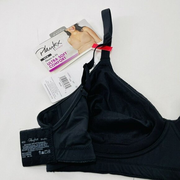 Playtex Bra Wireless Ultra Soft Wire Free Size M Black Comfort Full Coverage New - Picture 8 of 12